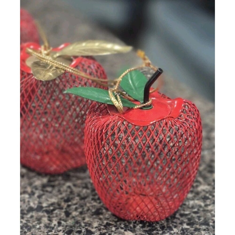Set Of (4) Vintage Apple Ornament Potpourri Holder Teacher Gift Christmas Tree - Picture 9 of 11